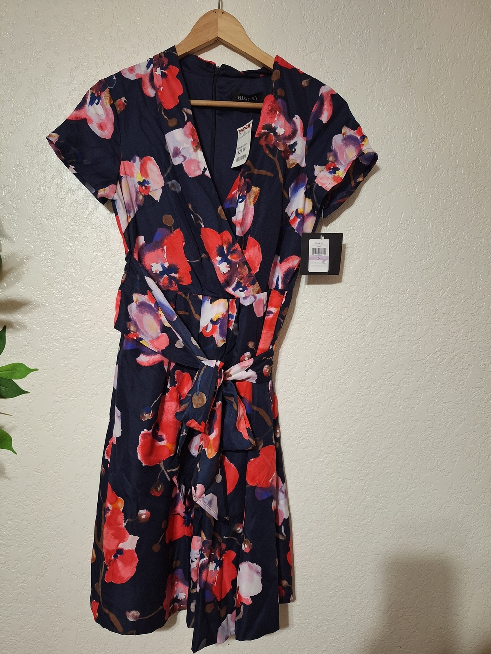 T.J.Maxx Navy Midi Wrap Dress with Red & Pink Floral Print